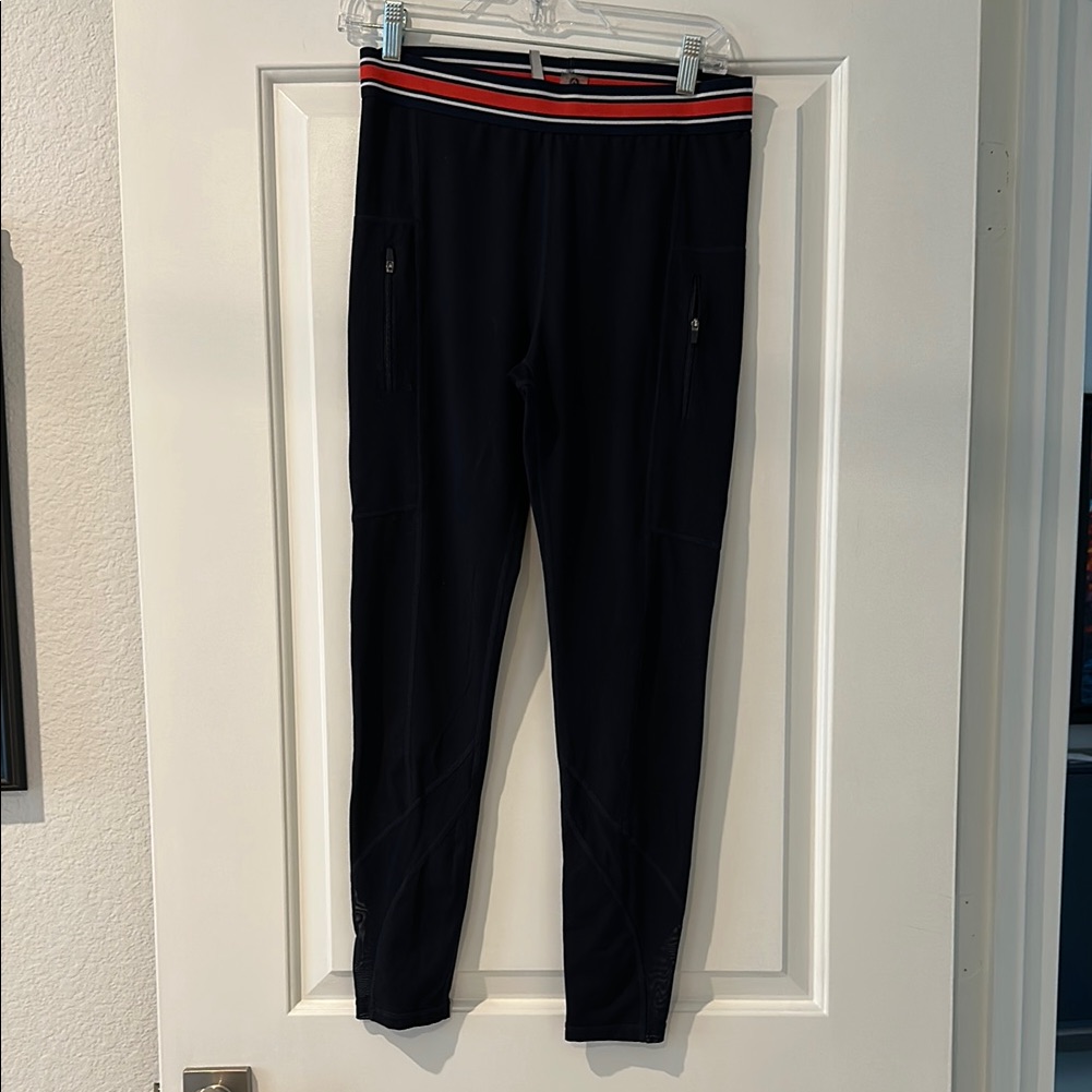 Women’s Navy Leggings With Red Orange Waist Large